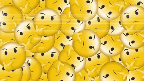 animación digital de múltiples emoji de cara de pensamiento que caen contra el efecto estático de la televisión