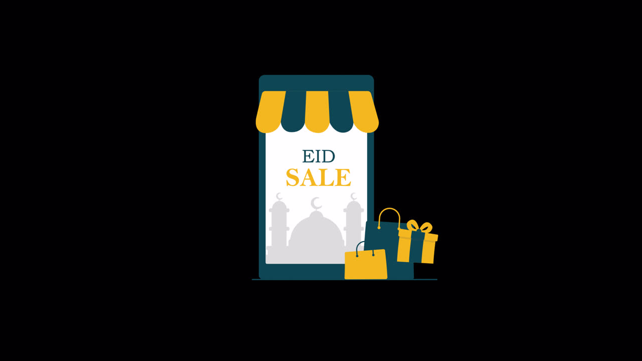 Animeret Eid-udsalgskampagne på mobiltelefon med indkøbsposer