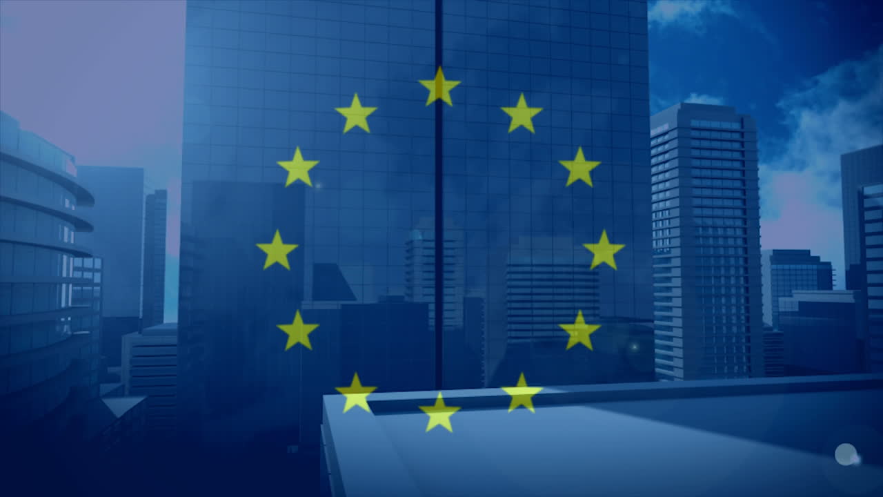 Bandiera dell'UE con città