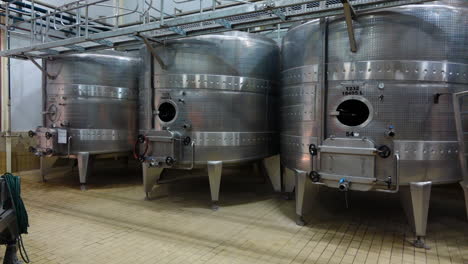 stainless steel tanks for the maturation of wine in wine cellar