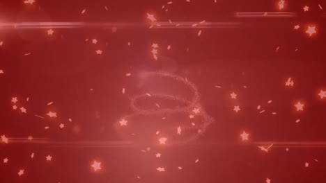 animation of stars falling and christmas tree over background with red filter