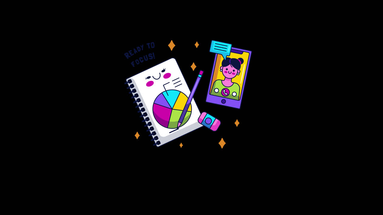 노트북, 그래프, 온라인 회의와 함께 귀여운 공부/업무 장면