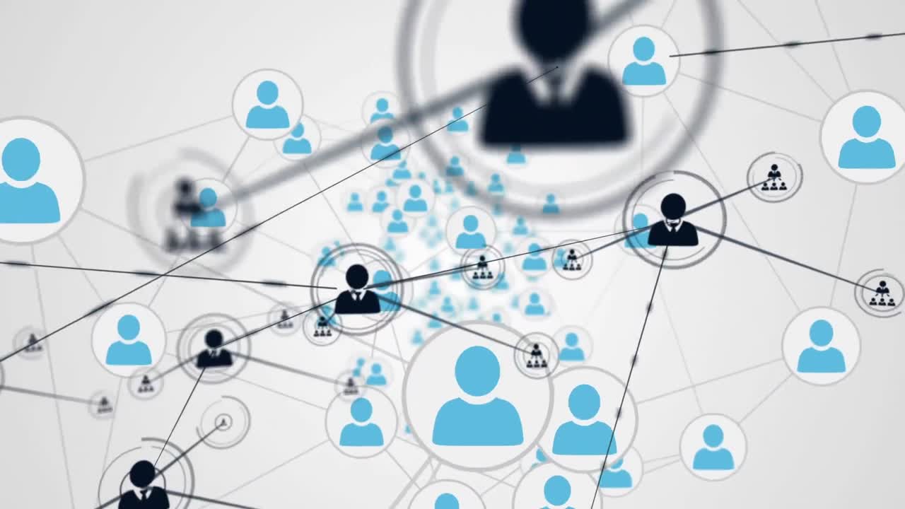 animación de la red de conexiones con iconos sobre fondo gris