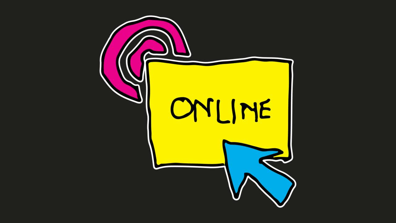 niños dibujando fondo negro con el tema del botón en línea