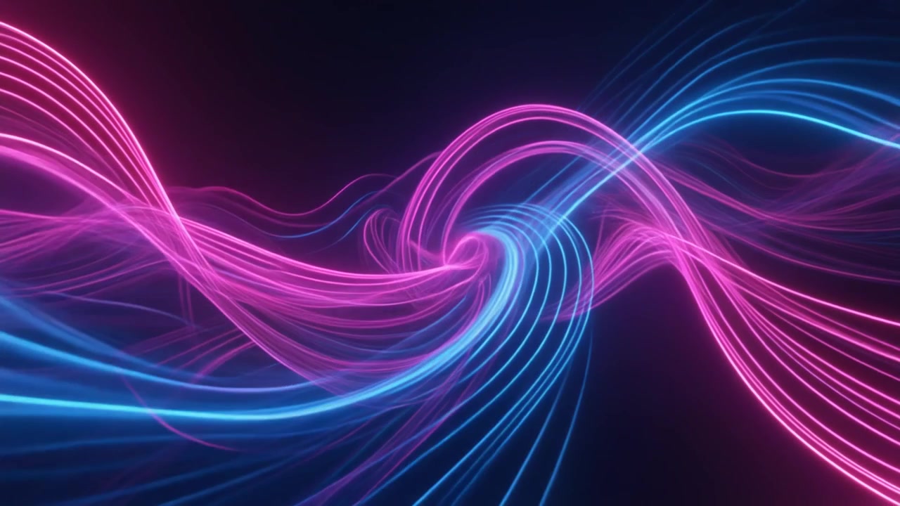 Scie luminose al neon astratte che vorticano nello spazio scuro