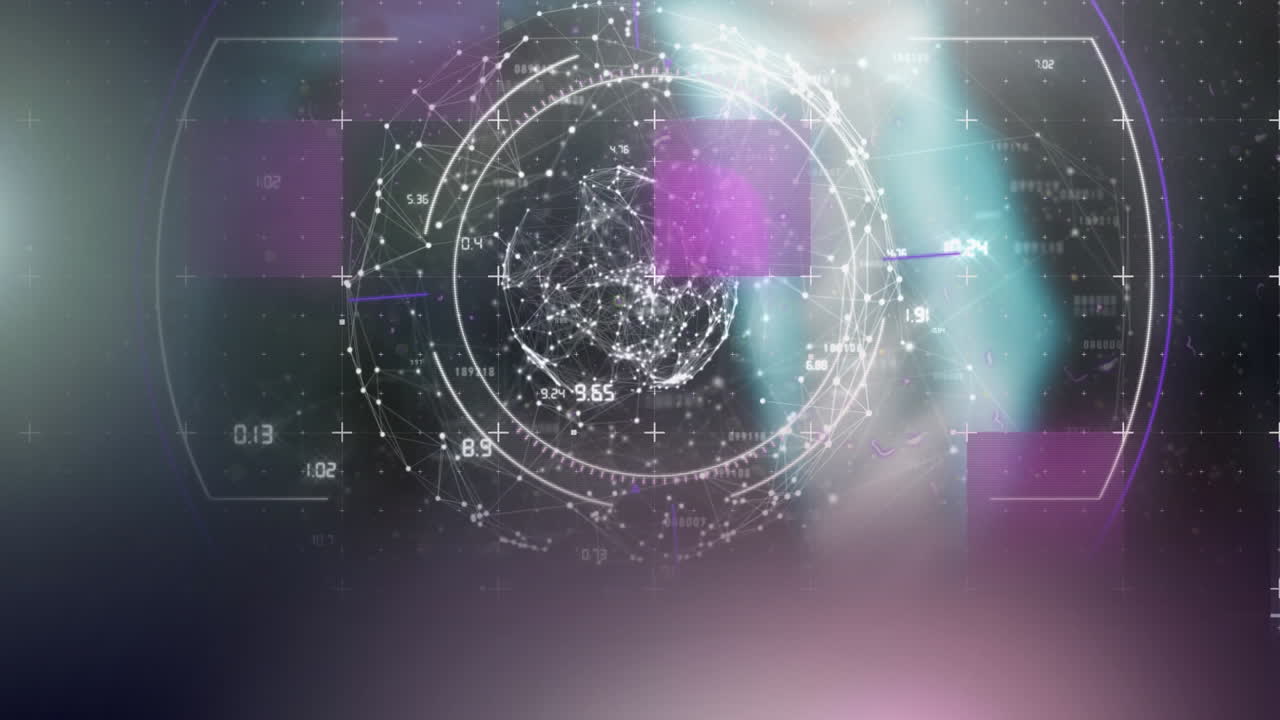 검은 바탕에 연결 네트워크의 범위 스캐닝과 글로브의 애니메이션