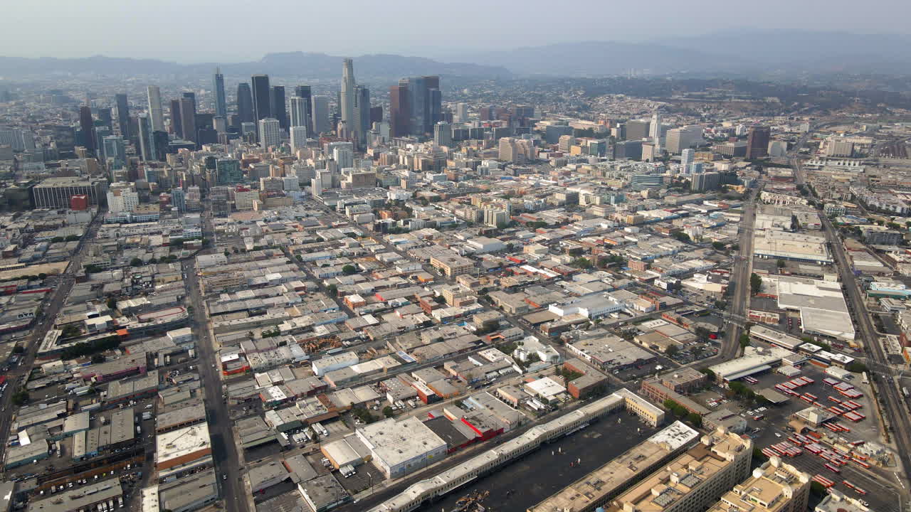 Aerial View of Downtown Los Angeles Skyline and Urban Area