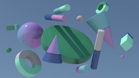 colorful geometric shapes moving. abstract animation, 3d render.