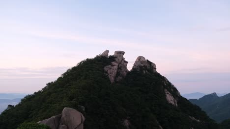 beautiful close up aerial shot of bukhansan mountain summit in south korea