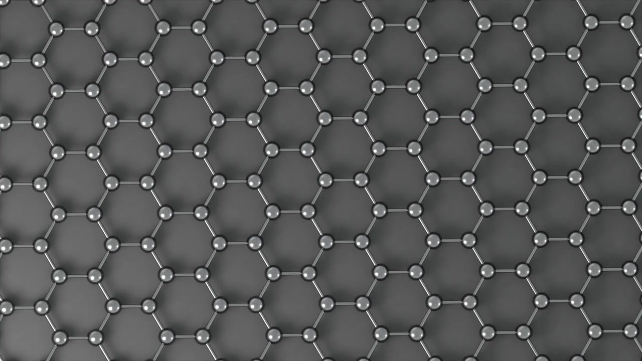 Nano Tech Graphene Structure loop Spin with an alpha channel Metal. This nano technology 3D animation represents engineering at the molecular level.