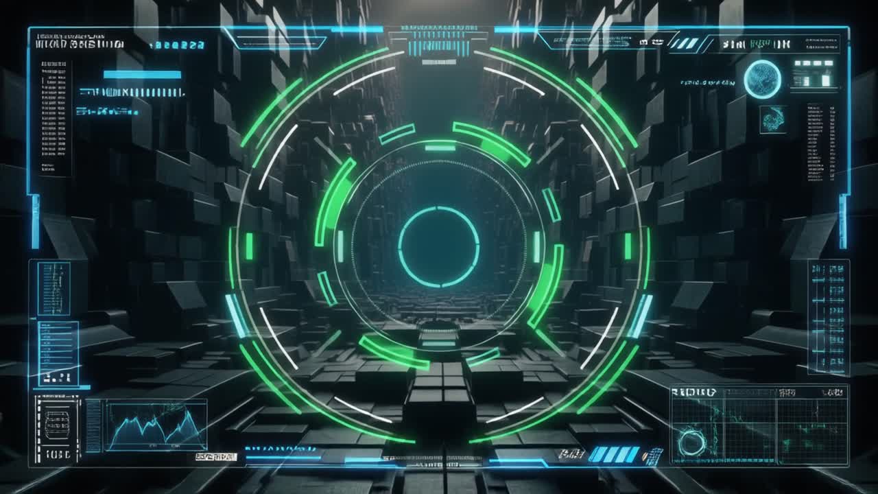 Futuristic Digital HUD Interface in a Cyber Tunnel