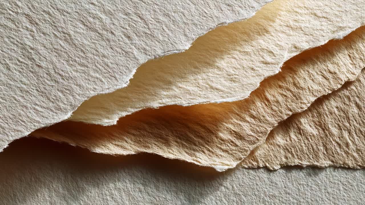 Intricate Layers of Torn Handmade Paper Showcasing Exquisite Textures and Natural Tones, Capturing the Beauty of Craftsmanship and Material in an Artistic Composition