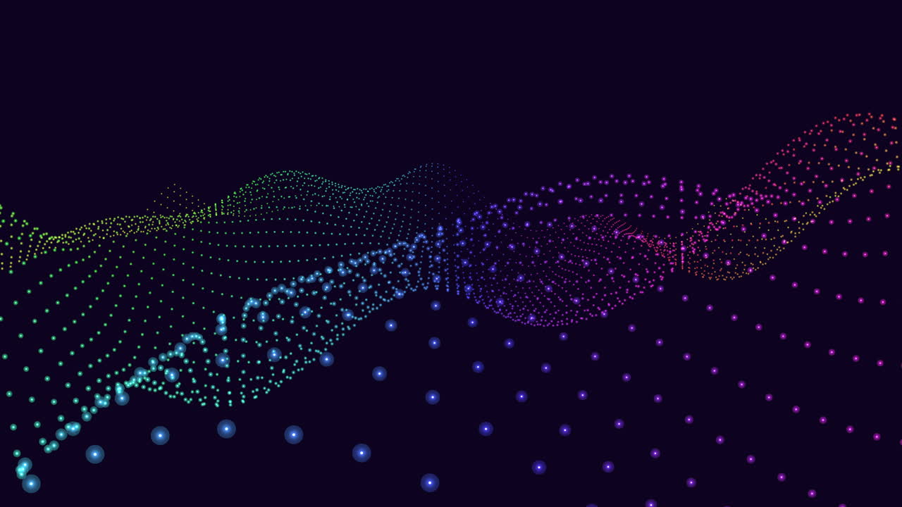Vibrant waveform colorful dots on black background for website or design