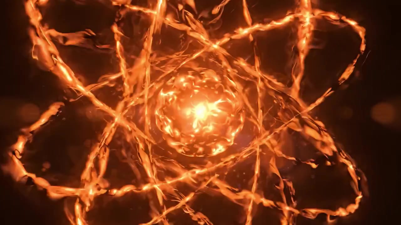 Struttura atomica dinamica visualizzata con un flusso di energia ardente, che cattura l'essenza dell'esplorazione e della comprensione scientifica in una rappresentazione accattivante