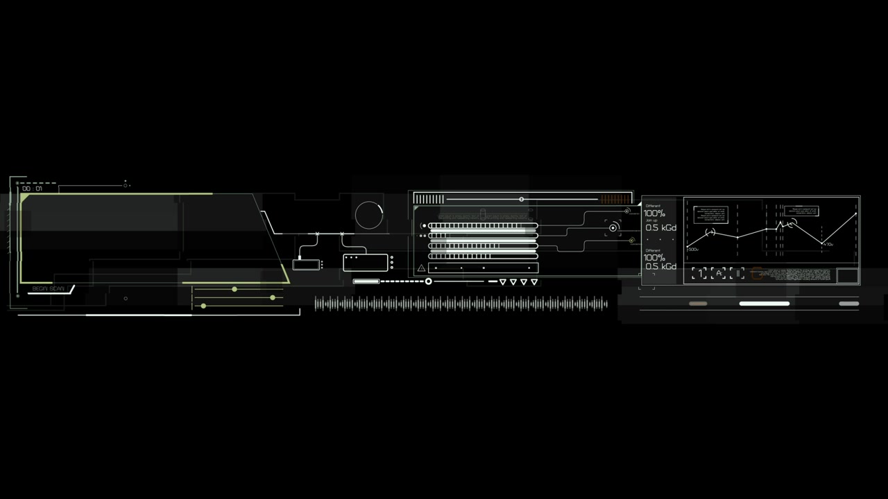 Futuristic HUD User Interface with Data Analysis and Motion Graphics
