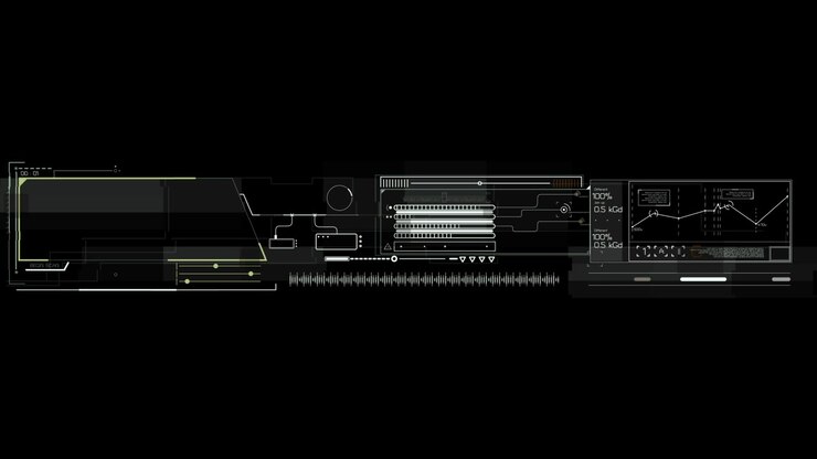 Futuristic HUD User Interface with Data Analysis and Motion Graphics