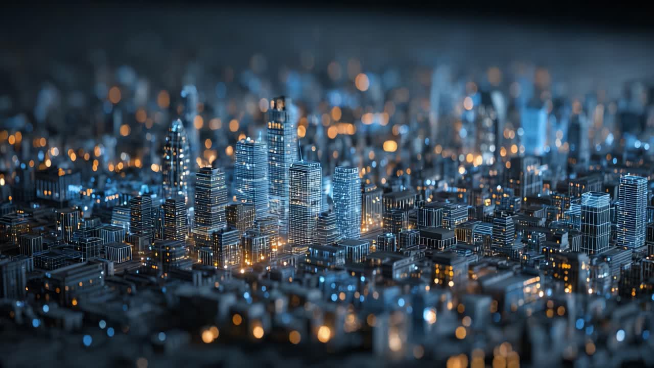 Aerial View of a City's Urban Sprawl: Illuminated Skyscrapers and Brightly Lit Streets Create a Mesmerizing Nighttime Cityscape in a Dense Metropolitan Area