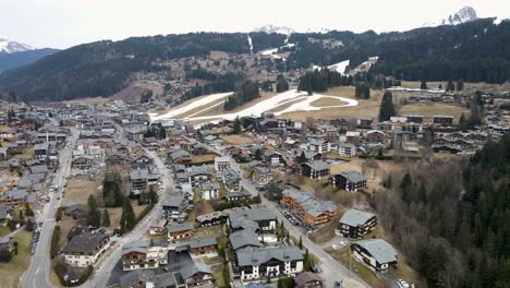 ski resort les gets, france in a middle of snowless winter season