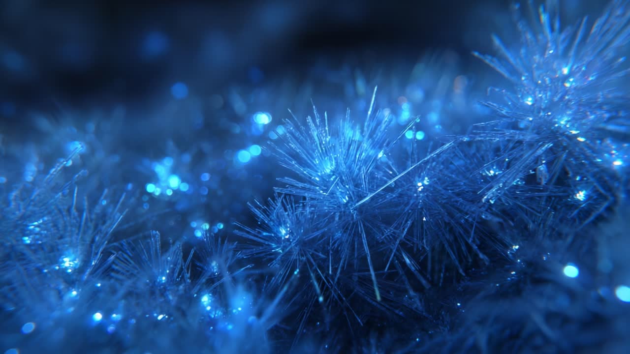 A Captivating Shuffle of Blue Crystalline Formations Glimmering in a Dreamlike Environment, Displaying Intricate Details and Breathtaking Patterns of Light and Texture