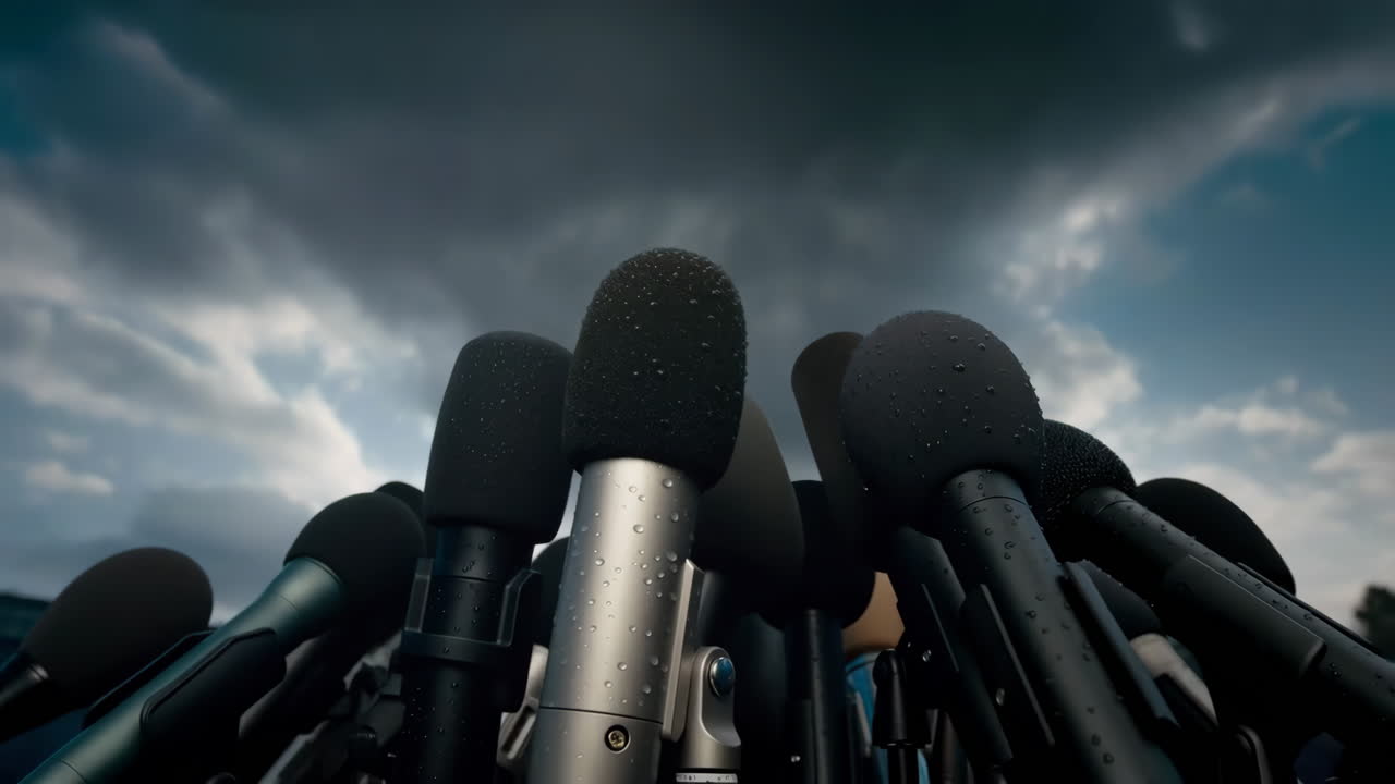 Microphones under a dramatic stormy sky