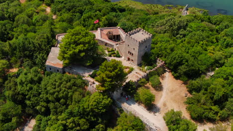 aerial drone footage of butrint castle, albania