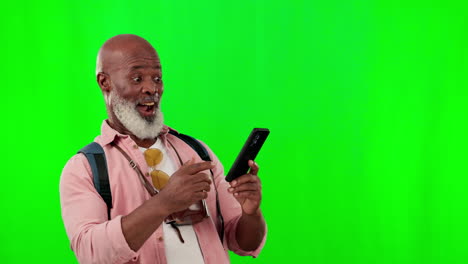 Black-man,-phone-and-surprise-on-green-screen