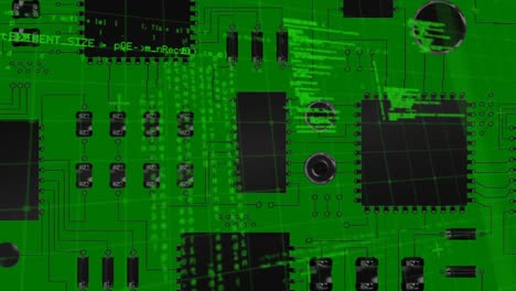 animation of data processing over computer circuit board on green background