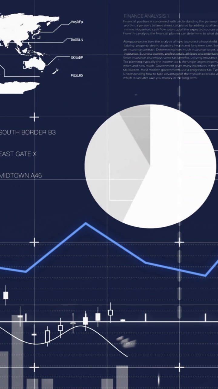 Animation af statistik og digital databehandling over mørk baggrund