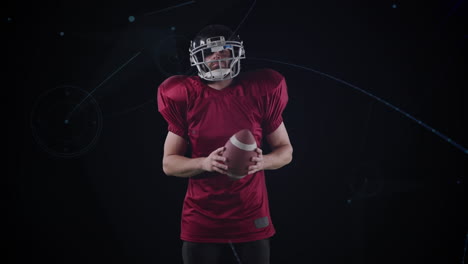 animation of network of connections over caucasian american football player