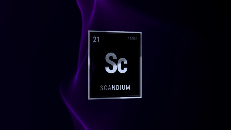 Elemento della tavola periodica Scandio su uno sfondo astratto scuro