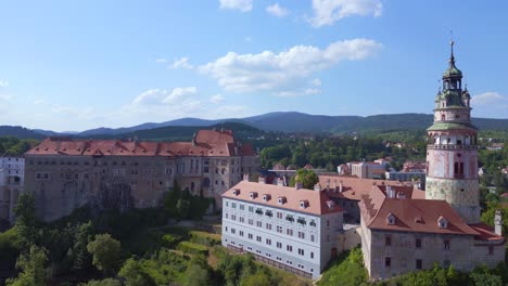 perfect aerial top view flight krumlov castlein czech republic cesky in europe, summer of 2023