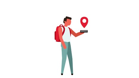 pictograma de palo color hombre personaje con mochila viaje gps navegador animación de dibujos animados