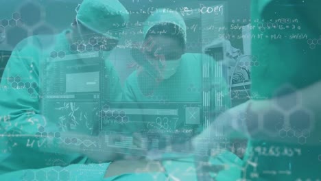 Animation-Medizinischer-Informationen-Und-Datenverarbeitung-über-Chirurgen,-Die-Patienten-Im-Operationssaal-Operieren