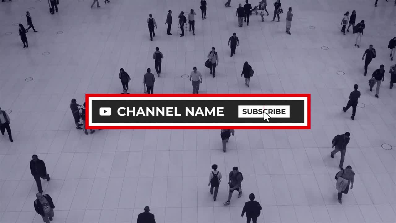 Pulsante di iscrizione animato per YouTube con icone a forma di campanella e "Mi piace"