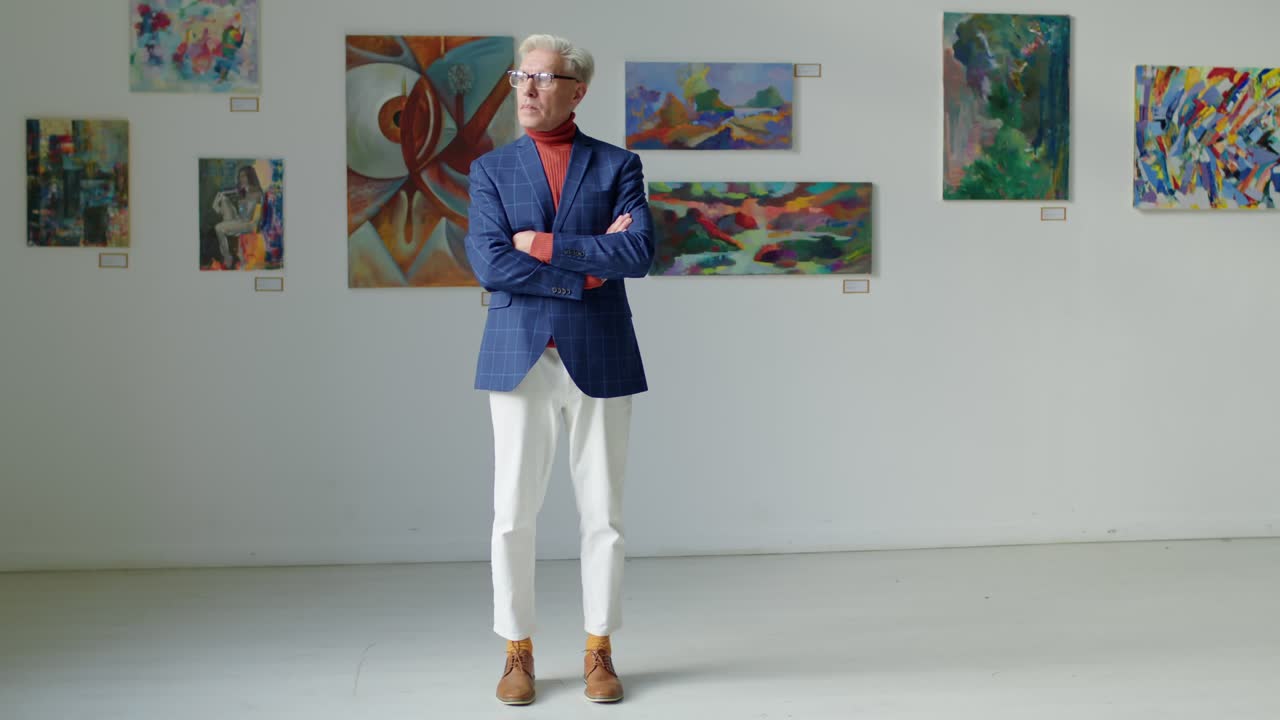 Senior Man Posing in Art Gallery