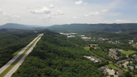 tn-29 highway and local small town of private homes, aerial view