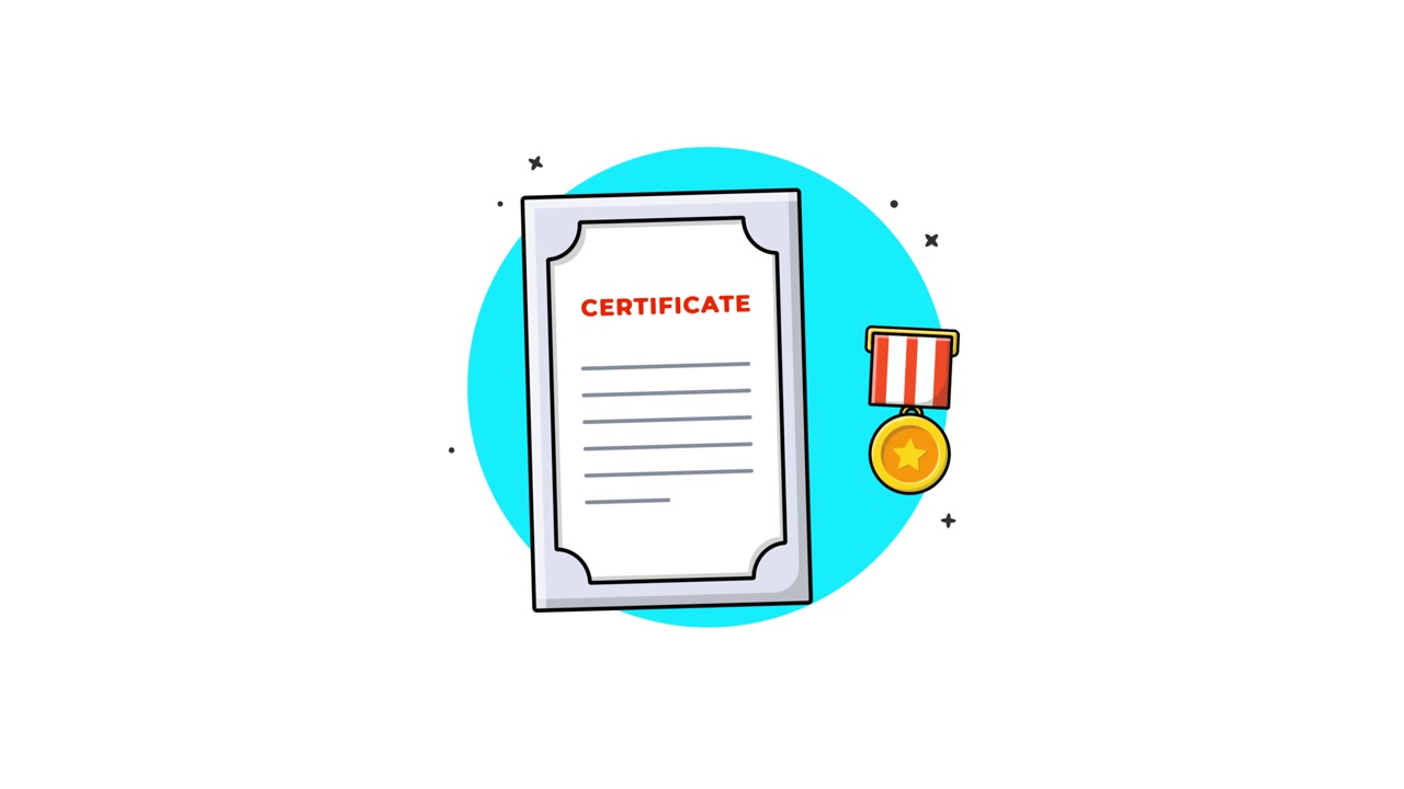 Animated Illustration of Certificate and Gold Medal