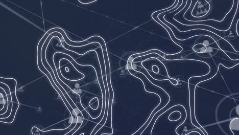 animación de líneas blancas sobre una red de conexiones con iconos