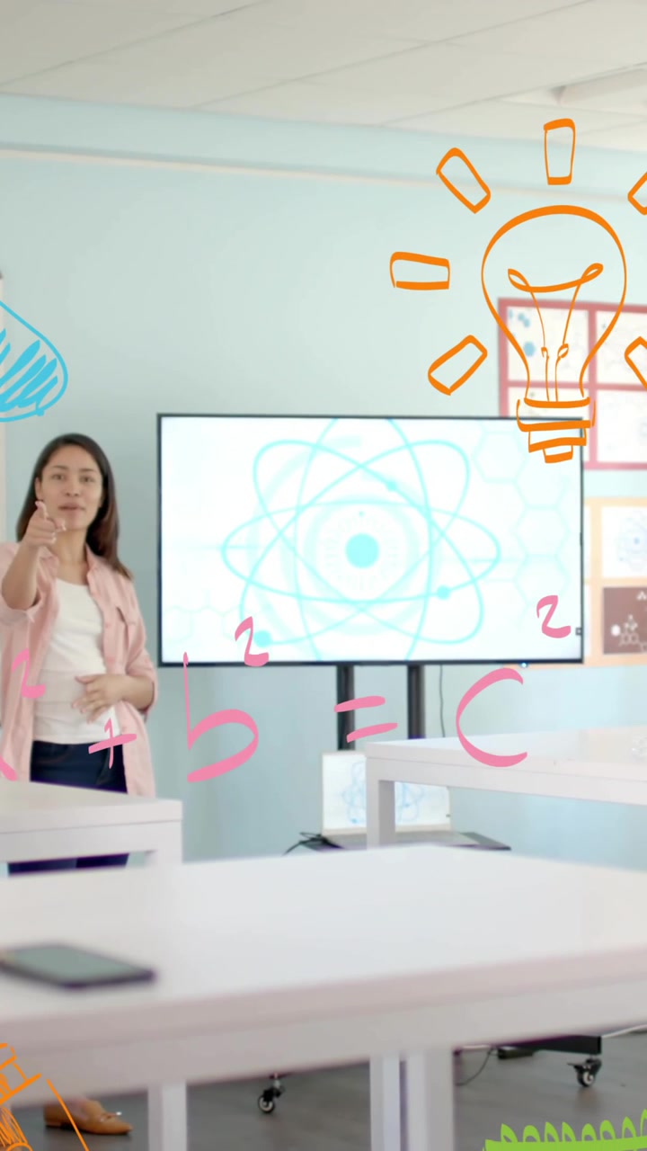 Animation of icons and data processing over diverse students at school