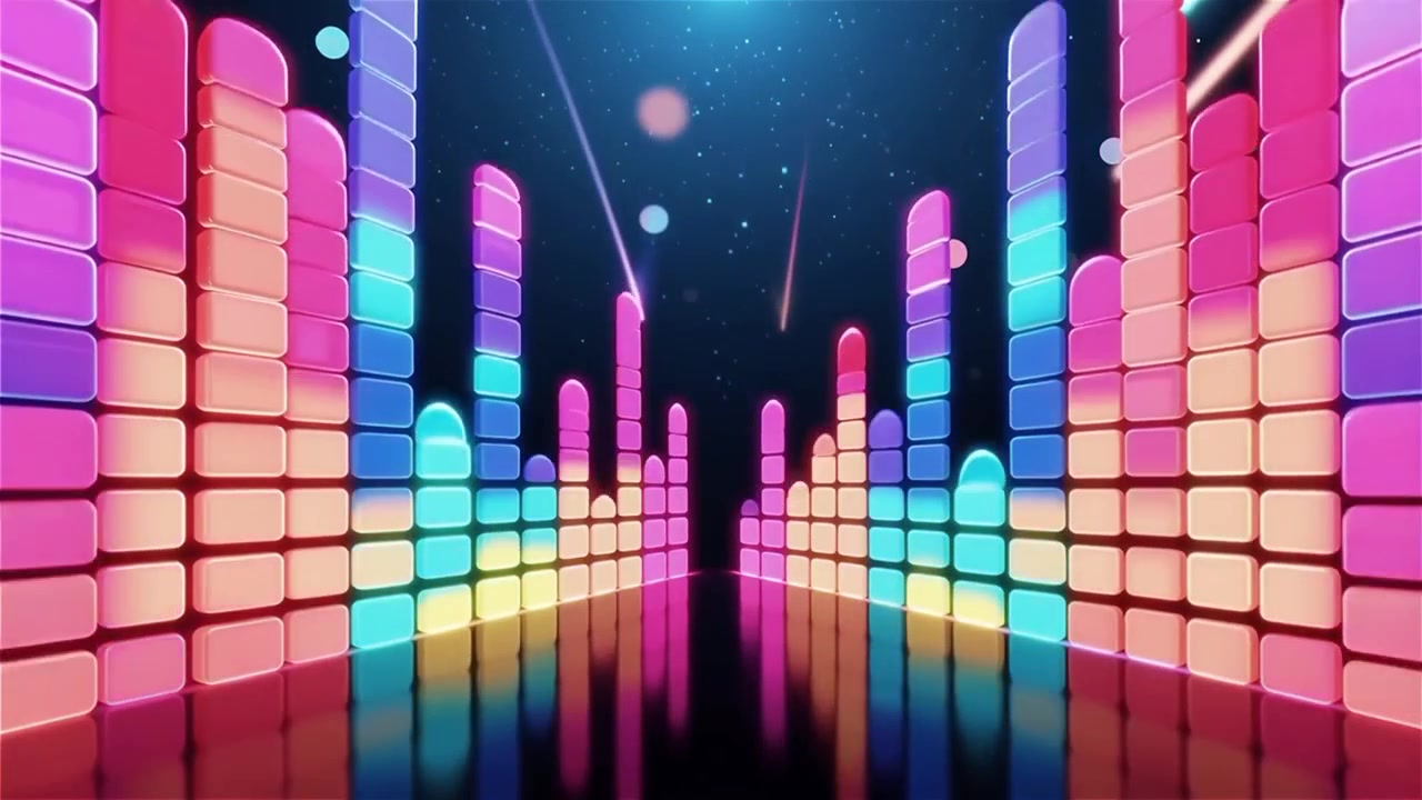 Futuristisk regnbuefarvet neon musik equalizer visualisering baggrund.