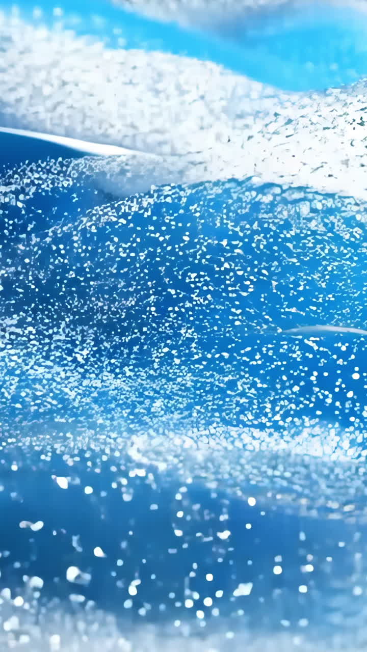 A blue and white fabric with a wavy pattern. The fabric is covered in silver and white glitter