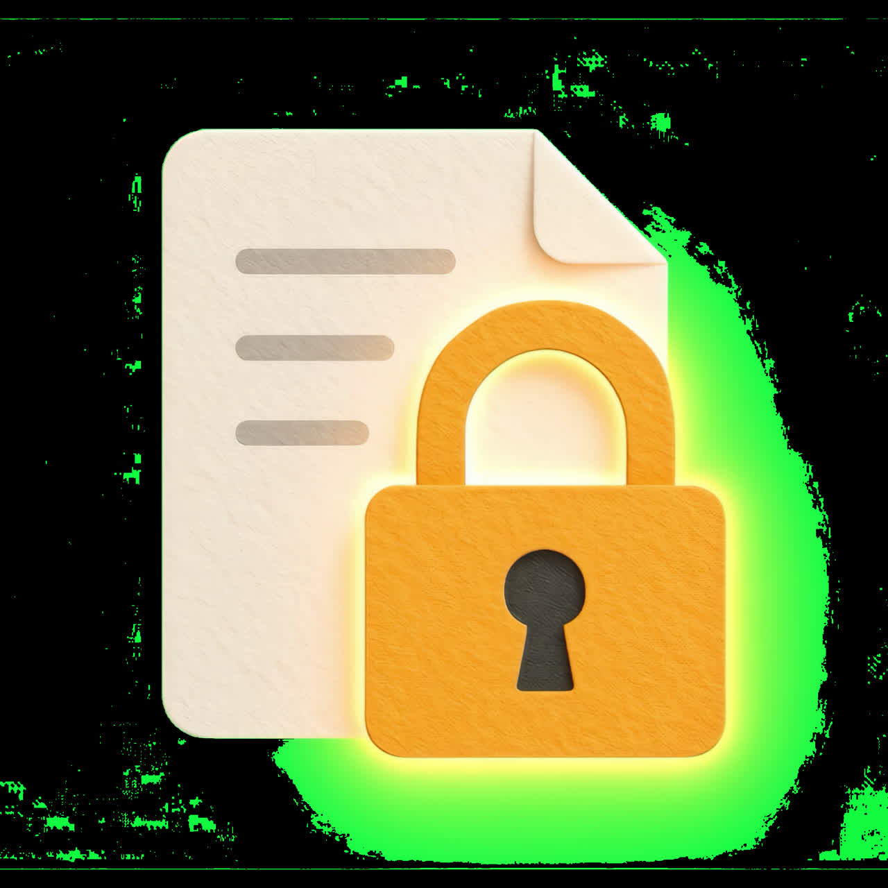 Document security lock illustration animation isolated asset, transparent 4K video, alpha channel