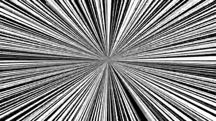 Effetto linee di velocità d'azione anime a onda d'urto radiale su sfondo nero in loop continuo.