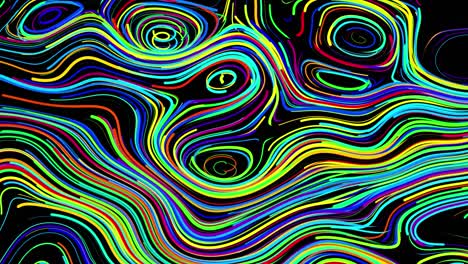 abstract creative looped bg con líneas rizadas como senderos de diferentes colores. las líneas forman un patrón giratorio como ruido de rizado. abstract 3d looping flowing animation as bright creative festive background