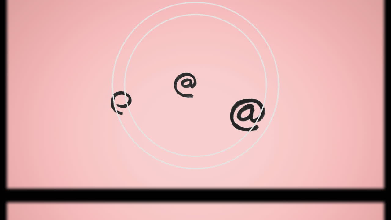 분홍색 배경에 글리치와 함께 회전하는 원의 애니메이션