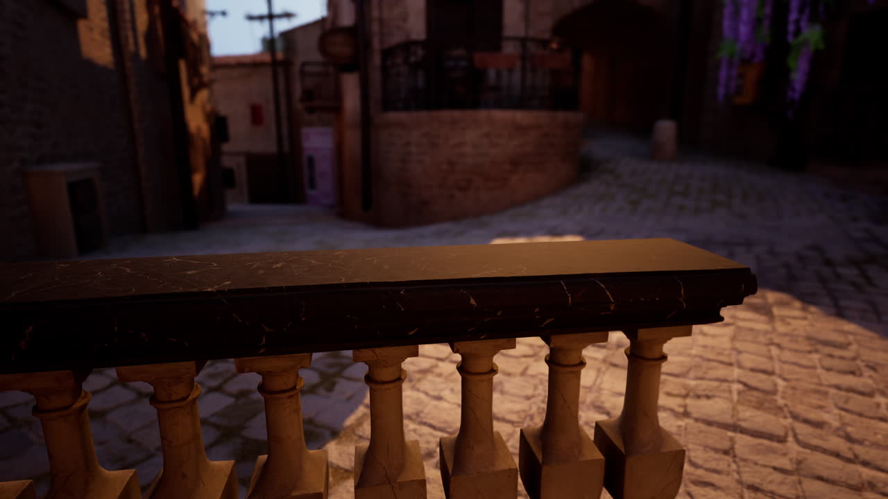 Stone walkway and railing in a medieval town