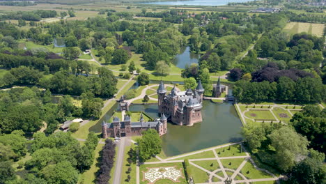 Aerial-of-beautiful-fairy-tale-castle---drone-flying-backward