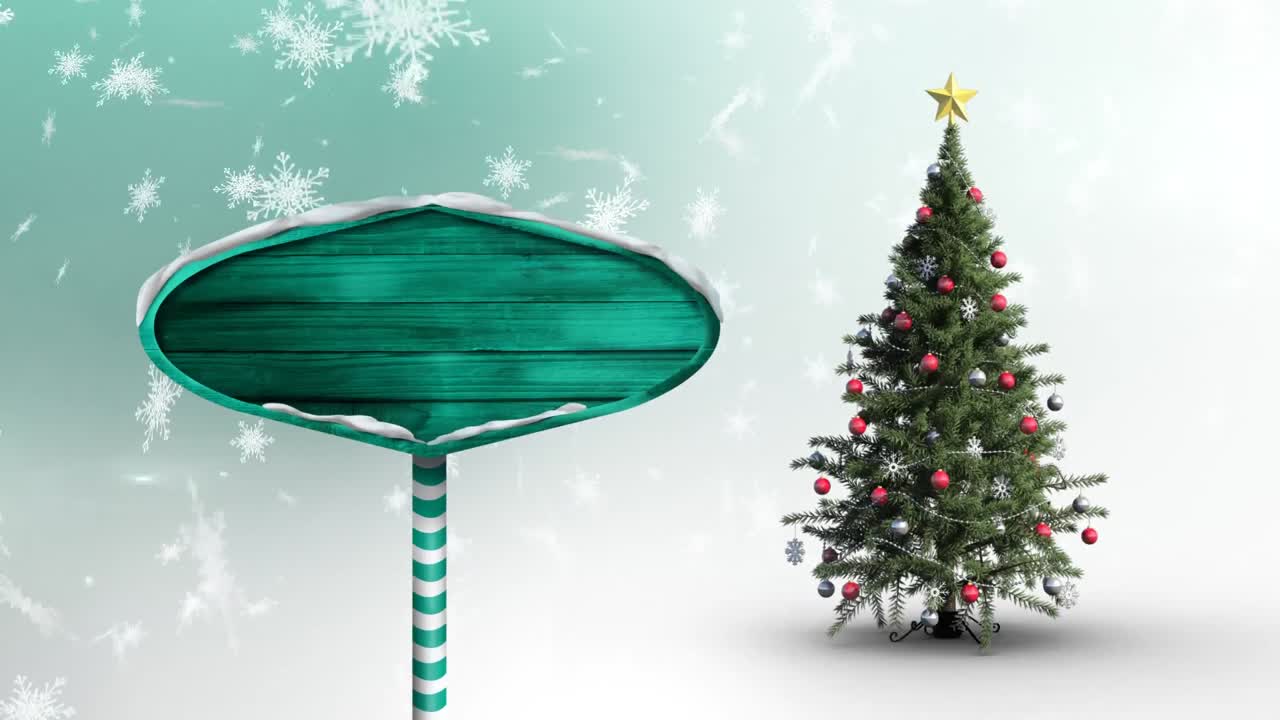 눈이 내리고 나무 표지판