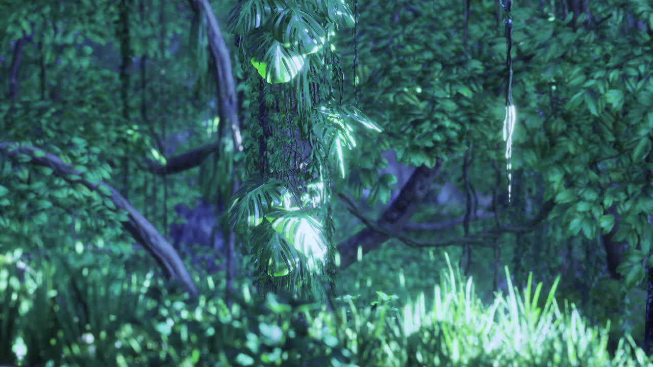 Dense greenery in a tranquil forest setting filled with vibrant plants