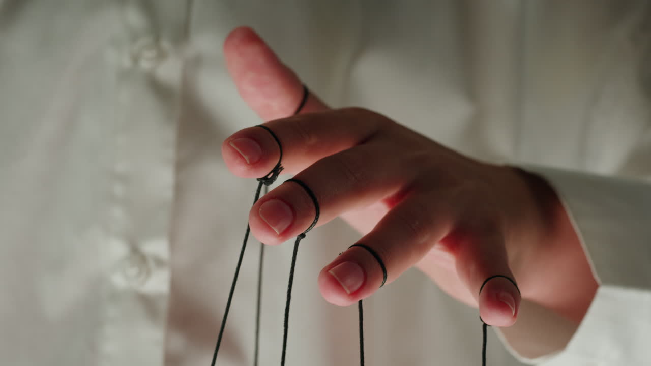 Human Hand Being Controlled by Puppet Strings